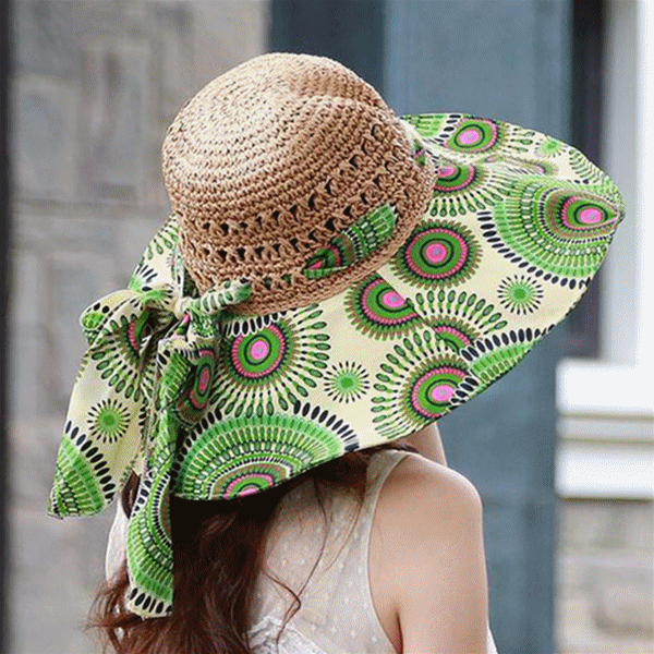 women foldable hollow beach sun straw hat large wide brim flower
