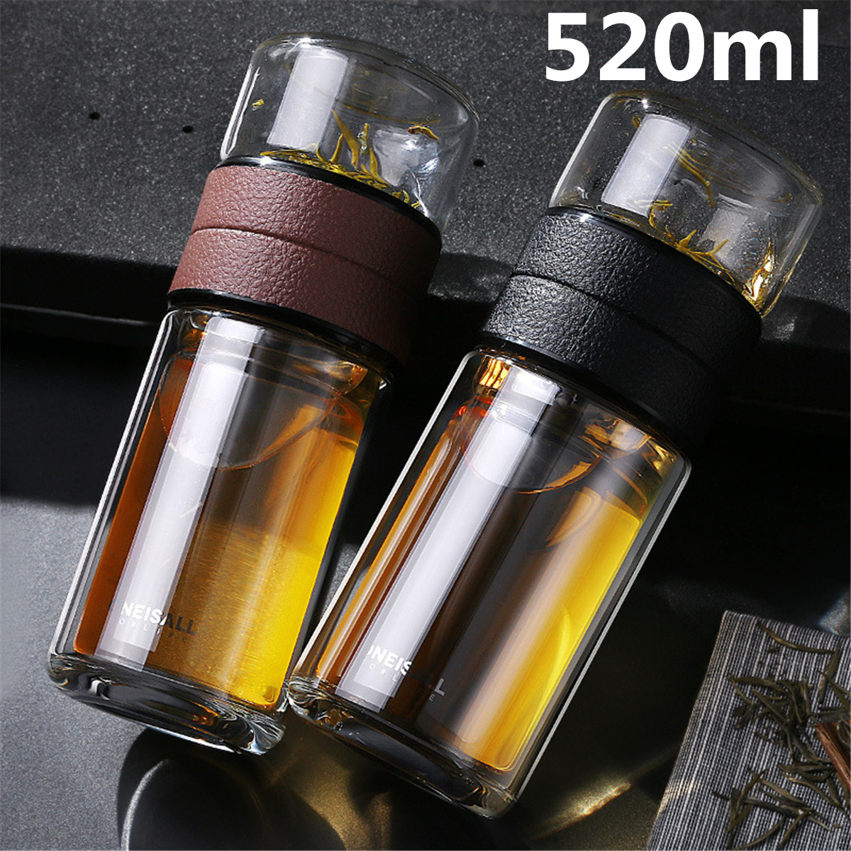 waterbottle,ecowaterbottle 520ml portable double wall glass tea water bottle