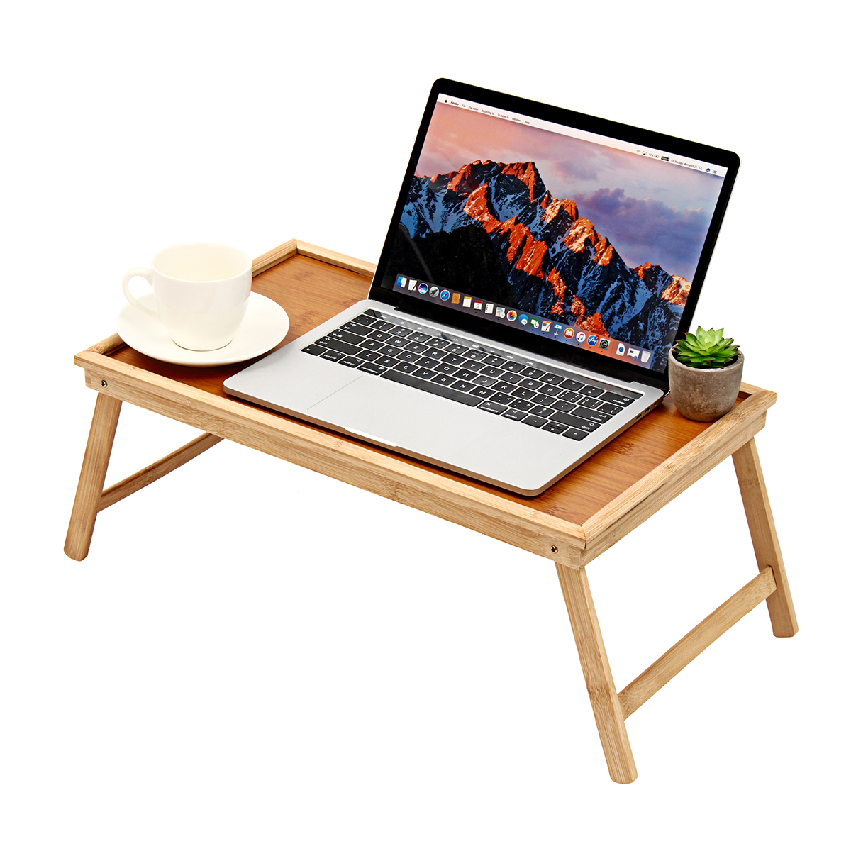 bamboo wooden table bed tray with folding legs serving breakfast