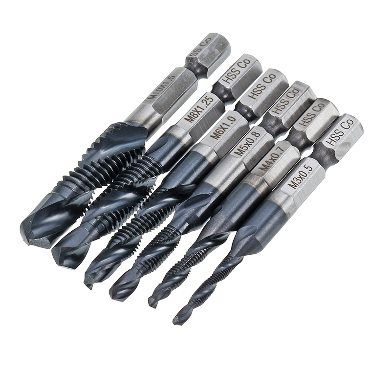 Drillpro HRC89 M3-M10 Combination Drill Tap Bit Set TiAlN Coated Deburr Countersink Bits