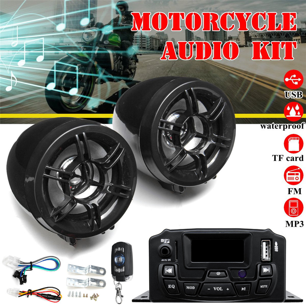 12V Motorcycle Audio Sound System Remote Control Speaker Suit FM SD USB MP3
