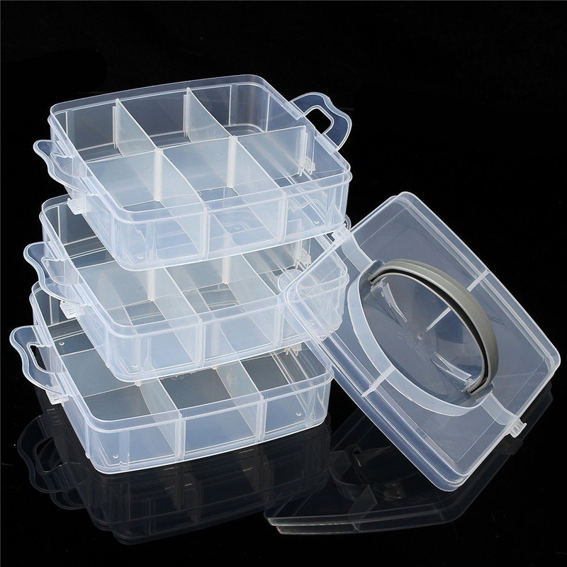 US 3 Layers 18 Compartments Clear Jewelry Storage Box Case Craft Organizer Beads