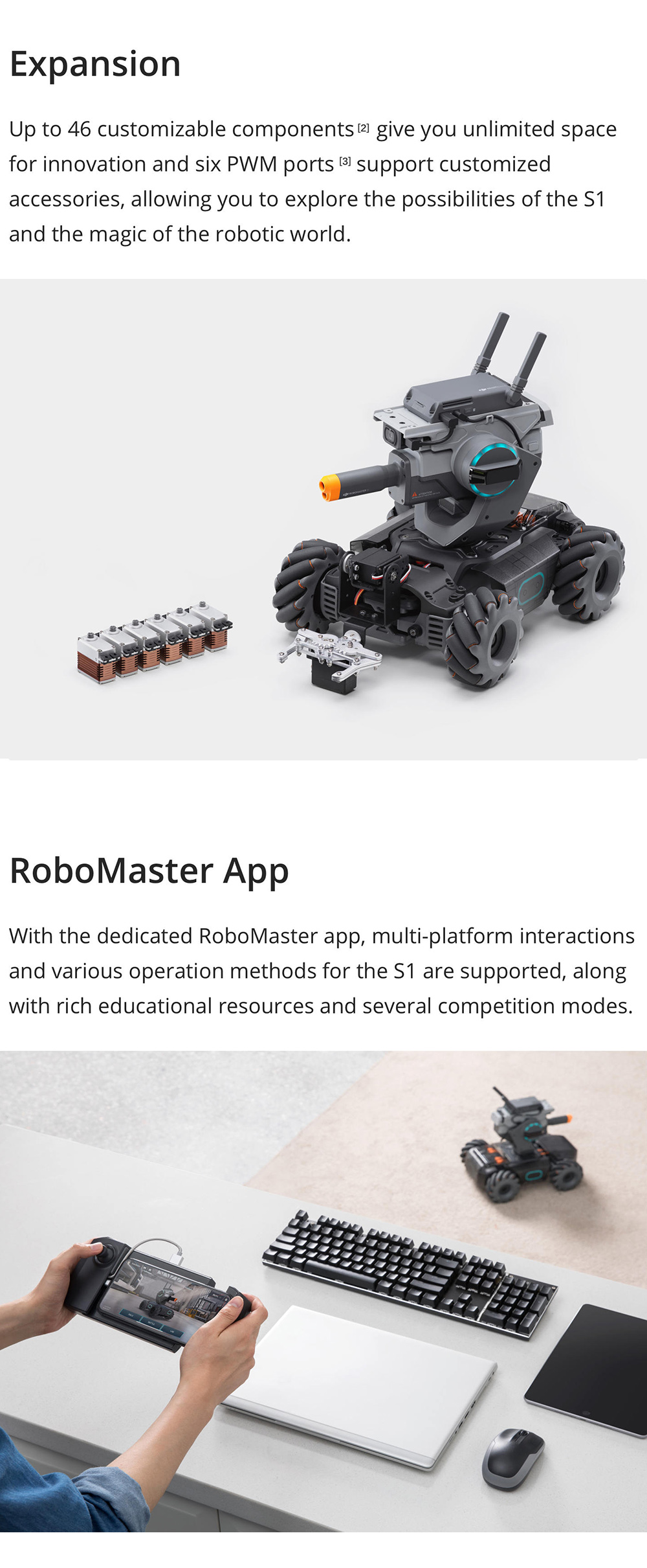 DJI Robomaster S1 STEAM DIY 4WD Brushless HD FPV APP ควบคุมหุ่นยนต์อัจฉริยะศึกษาด้วย AI สนับสนุน Modules Scratch 3.0 หลามโปรแกรม