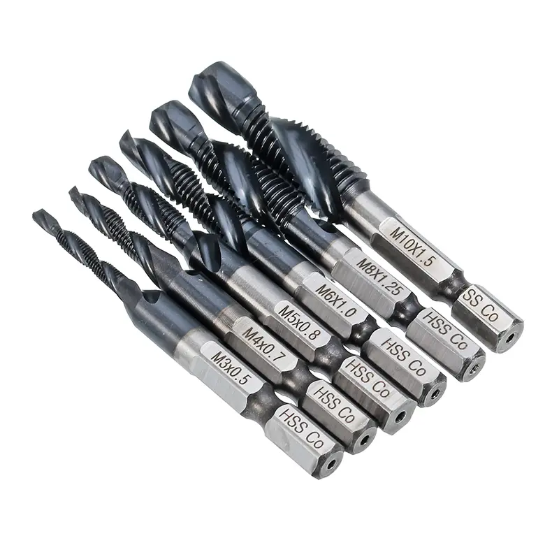 Drillpro HRC89 M3-M10 Combination Drill Tap Bit Set TiAlN Coated Deburr Countersink Bits