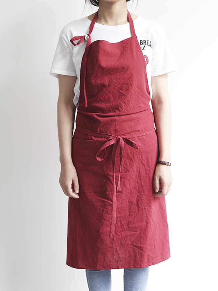 Japanese Brief Solid Color Linen Cotton Vintage Pinafore Dress
