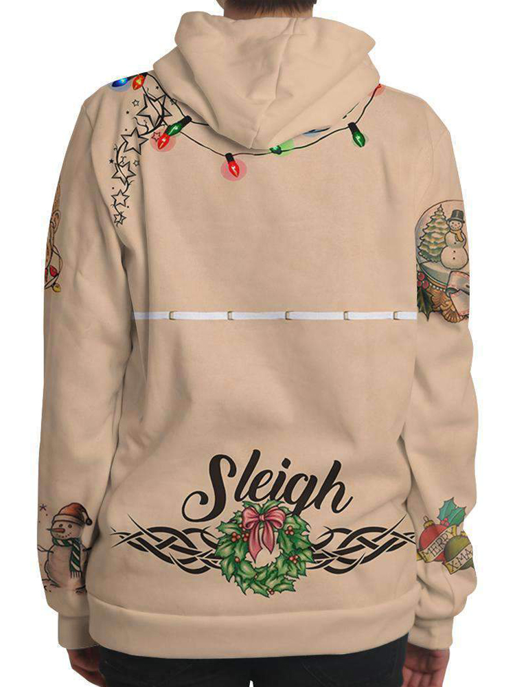 Christmas Cartoon Print Long Sleeve Hooded Sweatshirts with Pocket