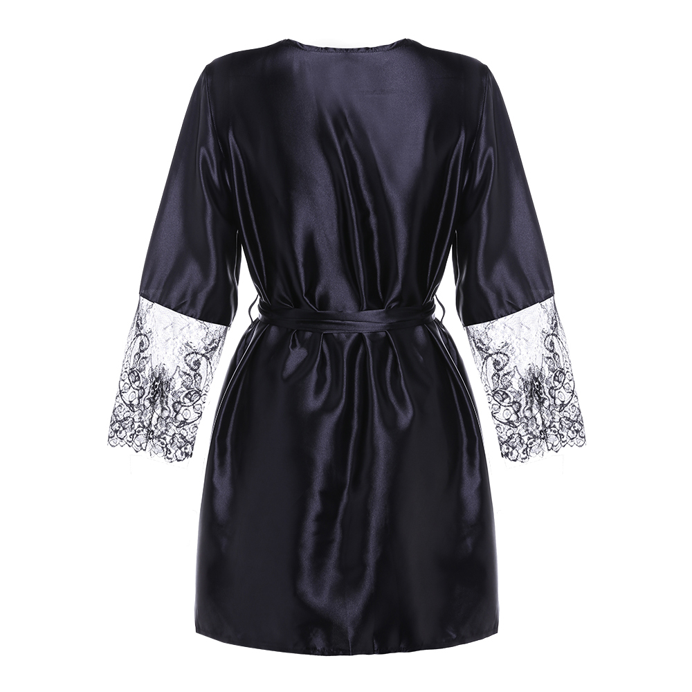 1TopShop Sexy Three Quarter Sleeve Lace Stitching V-Neck Belt Bathrobe Sleepwear