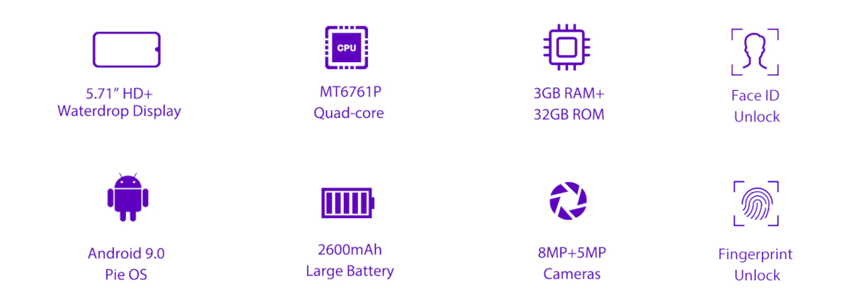 OUKITEL C16 Pro,Face ID,Waterdrop Screen,Android 9.0,4G Smartphone