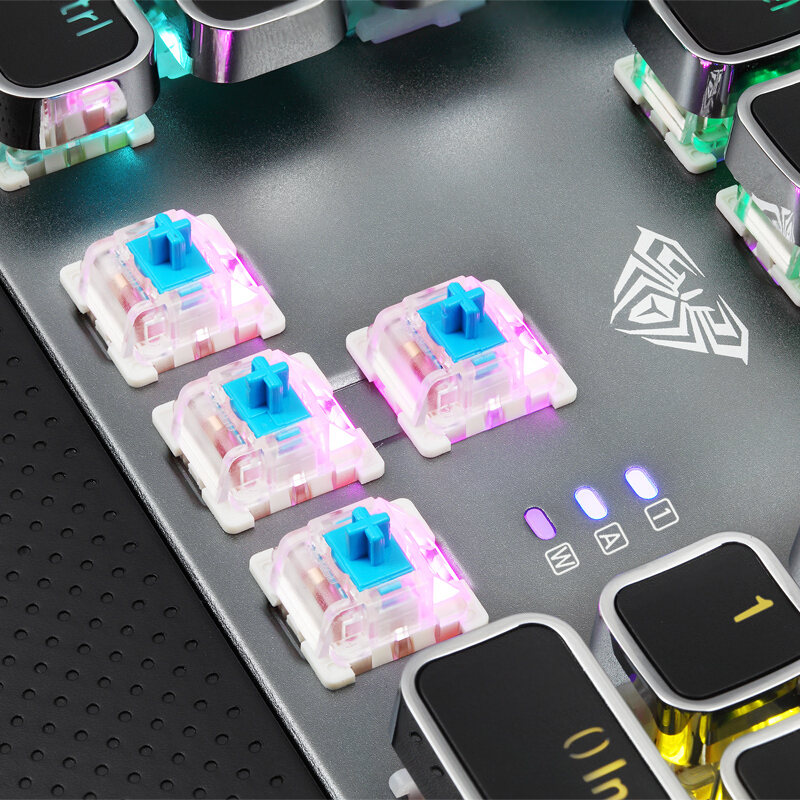 AULA F2088 Punk Keycap Clavier de jeu mécanique à commutateur bleu / brun avec bouton rétro-éclairé / volume