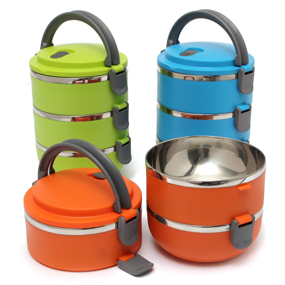3 Layers Stainless Steel Portable Insulation Thermal Lunch Box Food Container Handle 3 Layers Stainless Steel Portable Insulation Thermal Lunch Box Food Container Handle