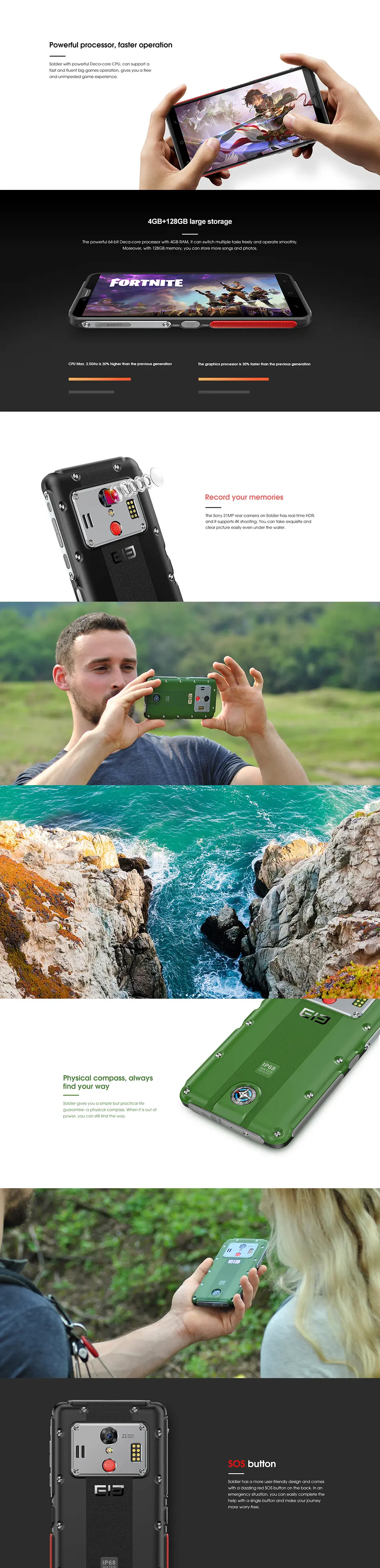 Elephone Soldier 5.5 Inch 2K Screen 5000mAh IP68 Waterproof 4GB 128GB MTK X25 Deca core 4G Smartphone