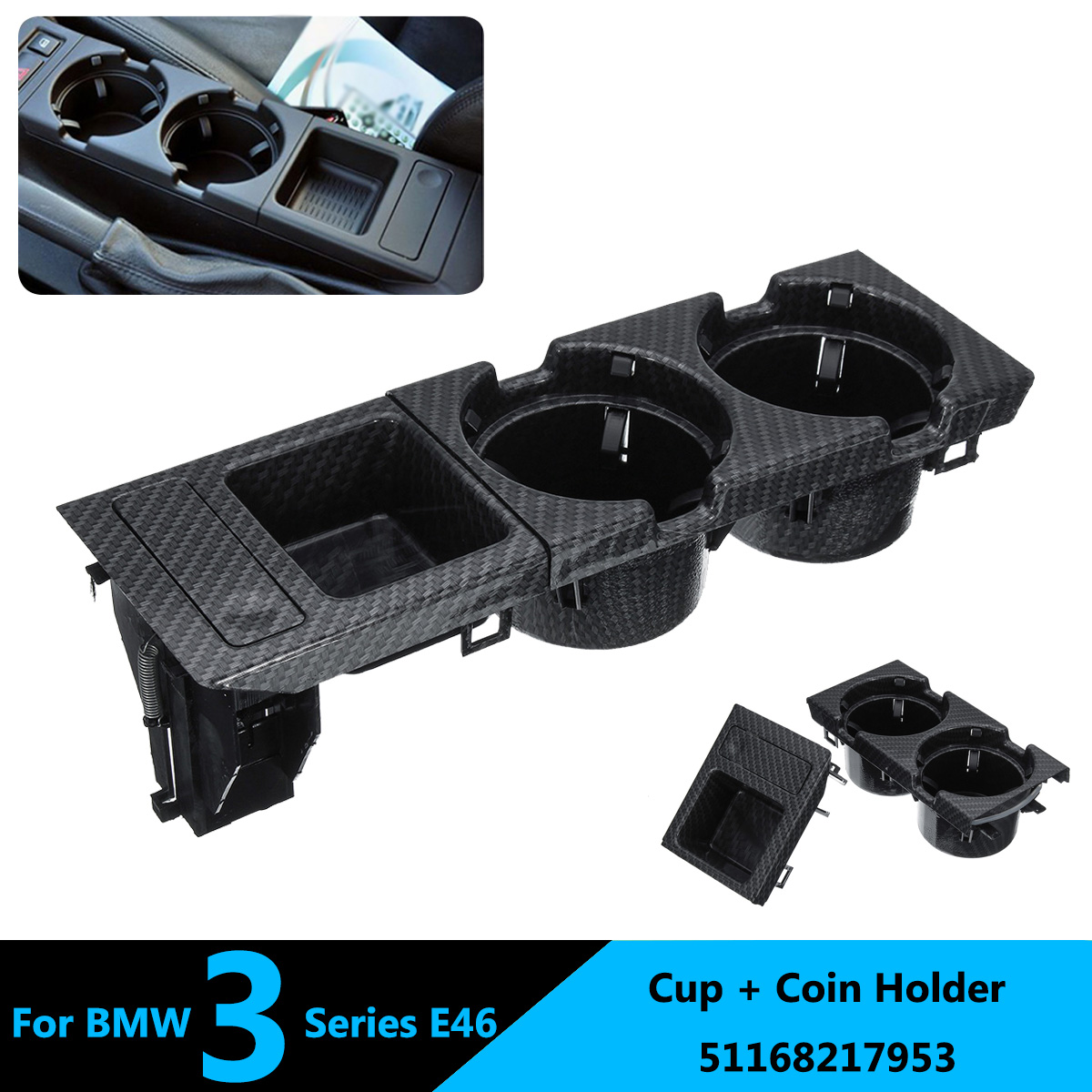 Gray Center Console Coin Tray Box+Cup Holder Fit For BMW E46 3 Series 98-04