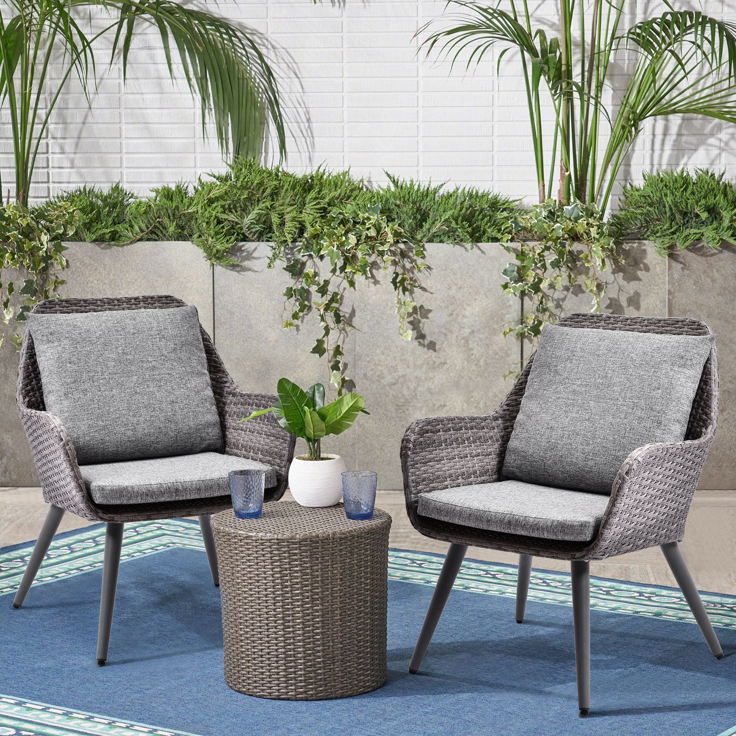 Merax Outdoor Furniture Patio Furniture Set 6 Piece Wicker Patio Furniture With Weather Resistant Cushions And Tempered Glass Tabletop Patio Lawn Garden Sofas