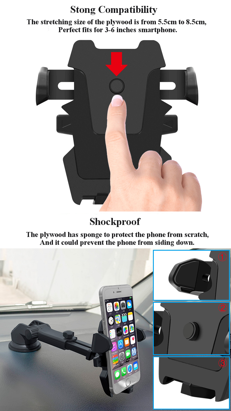 Multifunctional Car Air Vent Front Glass Instrument Desk Sucker Phone Holder for Phone 3-6.5 inches
