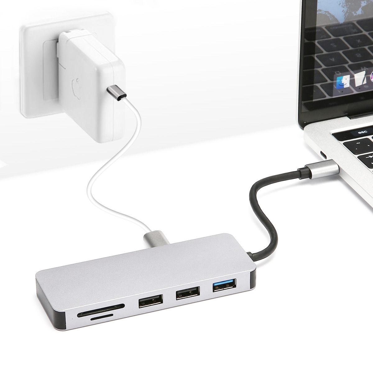 MECO 7 in 1 Type C Hub USB C to 4K HDMI USB3.0 TF SD Card Reader With Type C PD Charging Port