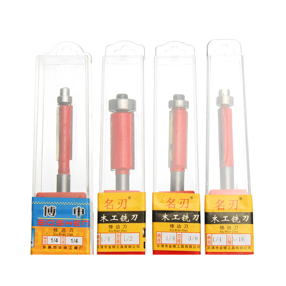1/4 Inch Shank End Bearing Dual Flutes Trim Cutter Router Bit for Woodworking
