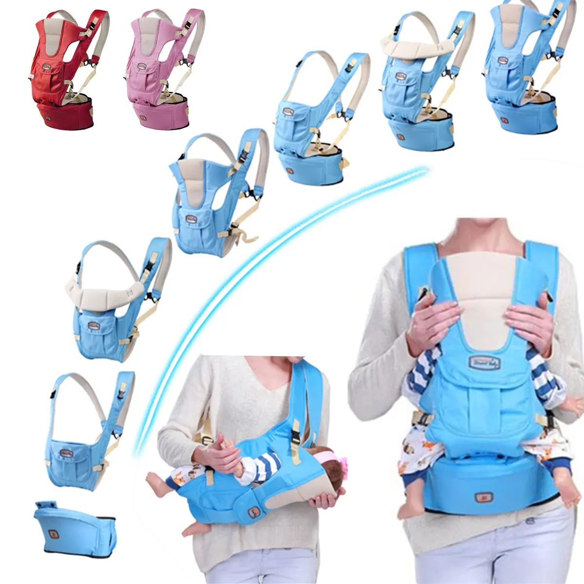 7 in 1 Adjustable Baby Infant Sling Carrier Breathable Comfortable Wrap Back Baby Carriers