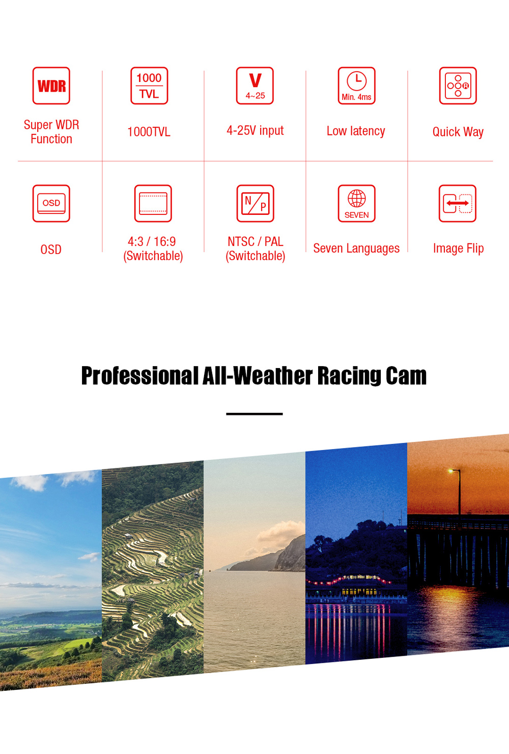 Foxeer Predator 4 Nano Super WDR 4ms Low Latency 1000TVL FPV Racing Camera OSD 4:3 16:9 NTSC PAL for RC Drone