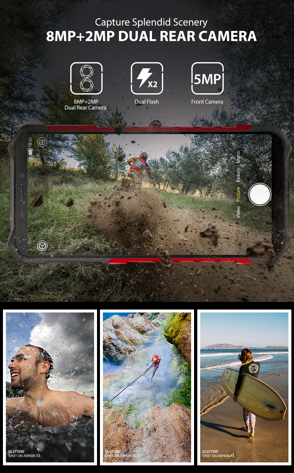 Ulefone ARMOR 3X,IP68 IP69K Waterproof,MT6580 Quad core,2GB RAM 32GB ROM,5000mAh Battery