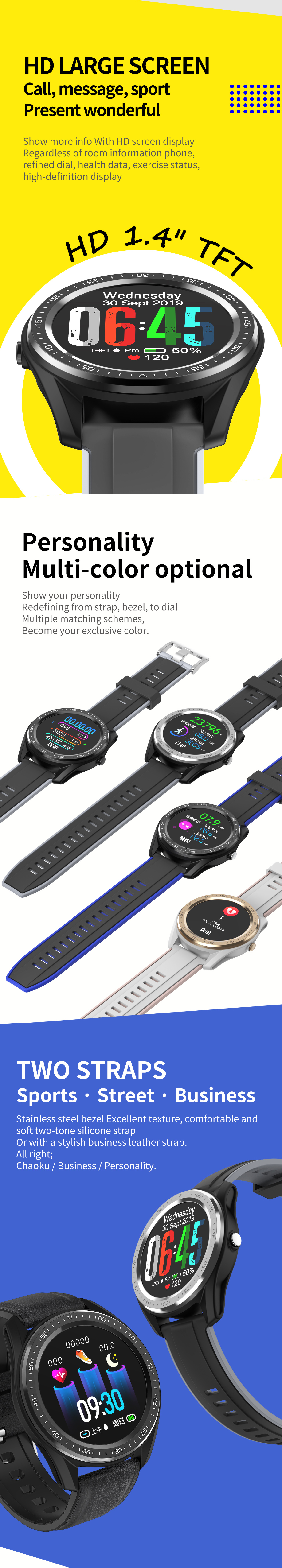 Bakeey M17 1,4 pouces HD Moniteur de pression artérielle à bracelet tactile 10 modes sportifs Tracker Smart Watch
