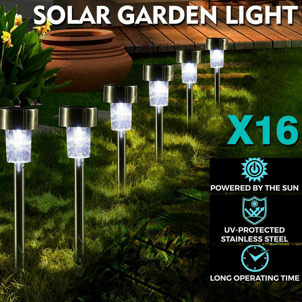 16pcs Led Solar Stainless Steel Lawn Lamps Garden Outdoor Landscape Path Light