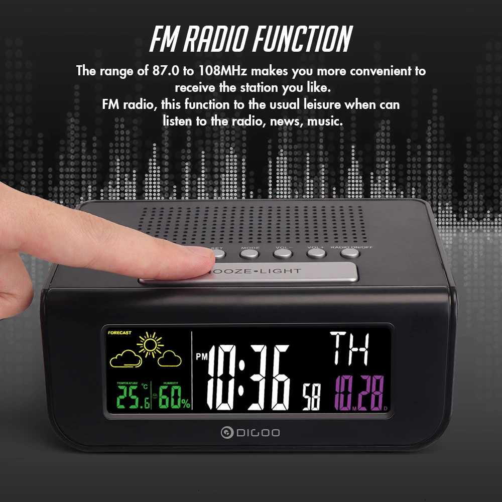 Digoo DG-FR100 SmartSet Réveil Numérique sans Fil Prévisions Météo Sommeil avec Radio FM Horloge