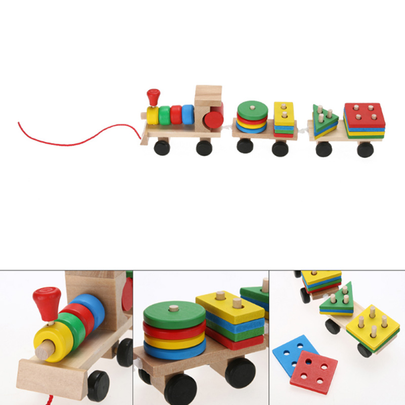 1 Pièce En Bois Jouets Véhicule Puzzles Train Éducatifs Enfants Bébé En Bois En Bois Massif Empilage Train Enfant Puzzle pour Enfants