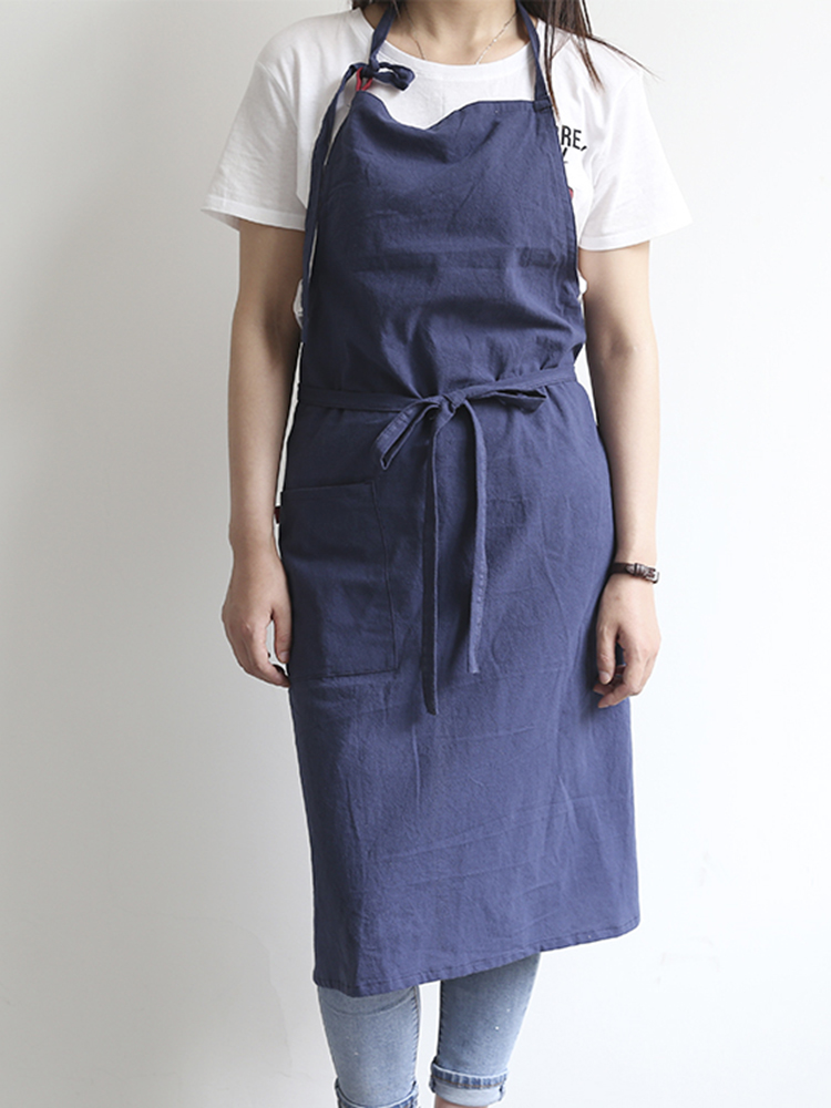 Japanese Brief Solid Color Linen Cotton Vintage Pinafore Dress