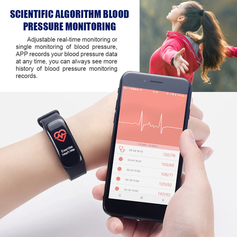 Kan Basıncı Oksijen Kalp Oran Monitör Fitnes İzleyici Bluetooth Akıllı Bilek Bantı