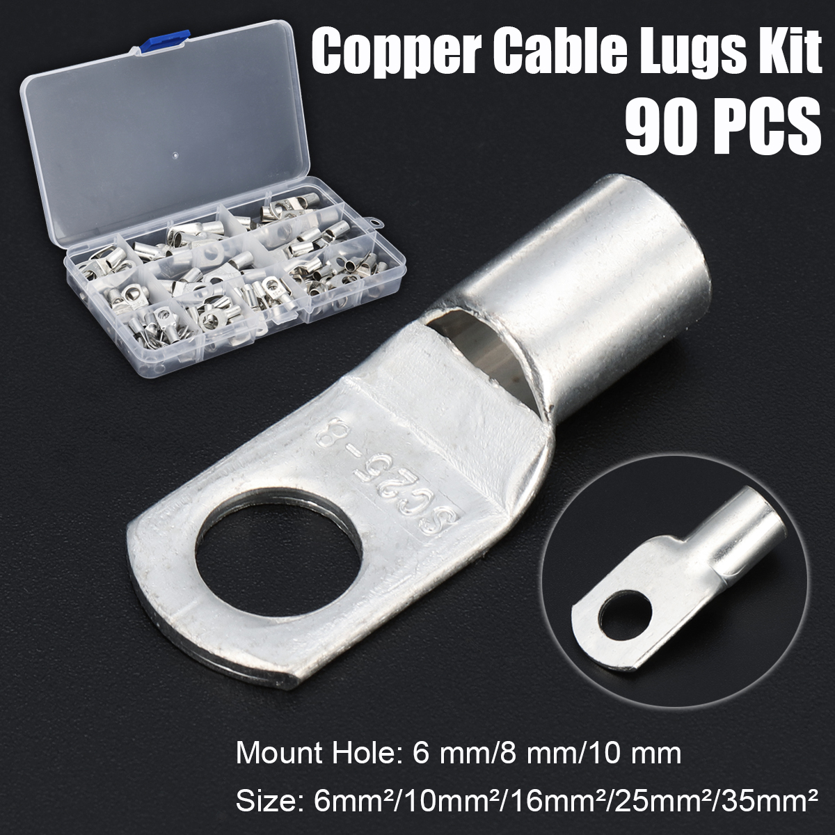 TUBO di rame terminale cavo Alette Saldatura Batteria Cavo 16MM² x 8MM FORO X 10