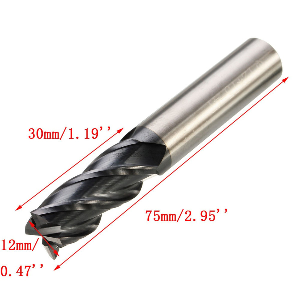 12mm 4 Flute Tungsten Carbide Endmill Cutter Wood Working Tool
