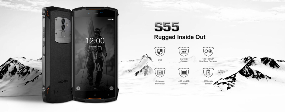 DOOGEE S55 5.5 inch IP68 Android 8.0 4GB RAM 64GB ROM MTK6750T Octa Core 4G Smartphone