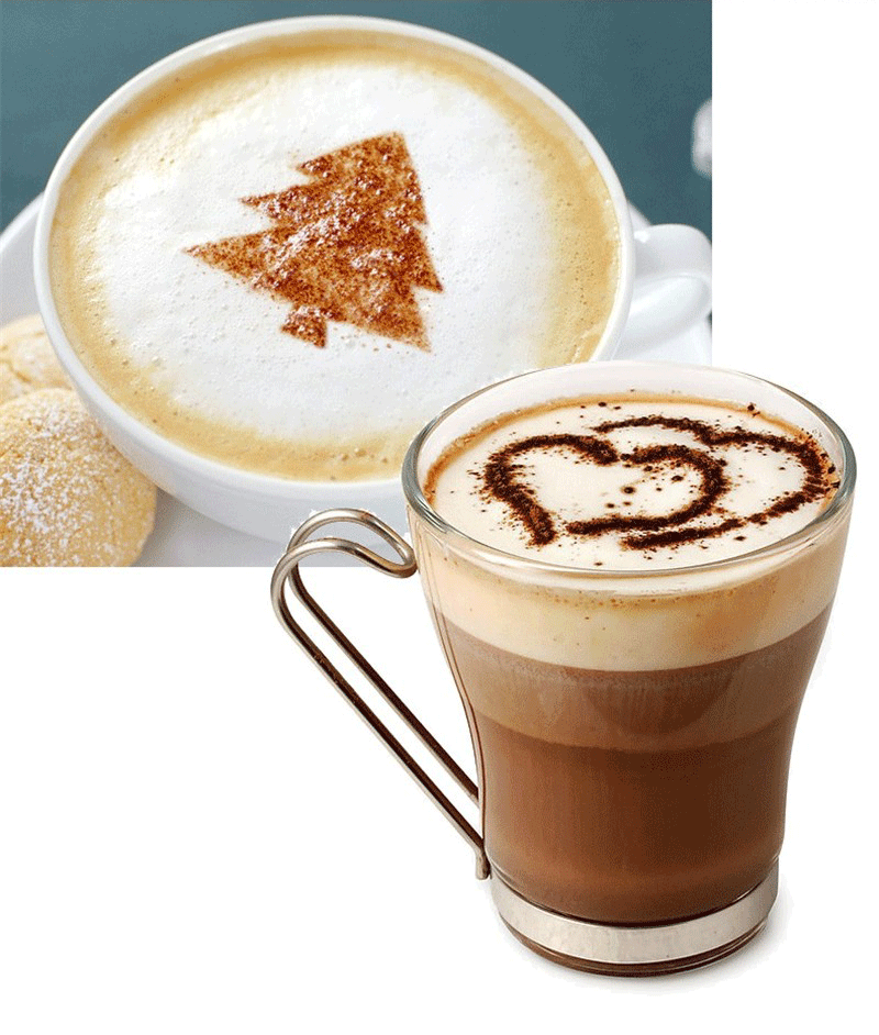 16pcs Cappuccino Latte Art Coffee Stencils Duster Cake Icing Mist