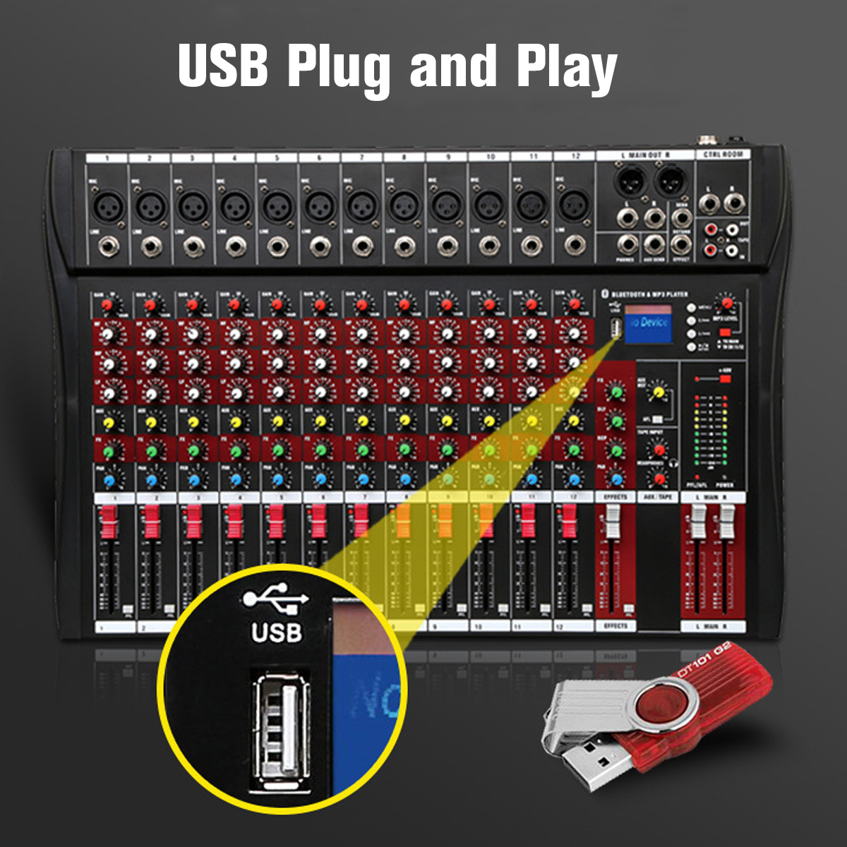 12Kanaals Bluetooth Live Studio Audio Mixer Mengpaneel met USB XLRin