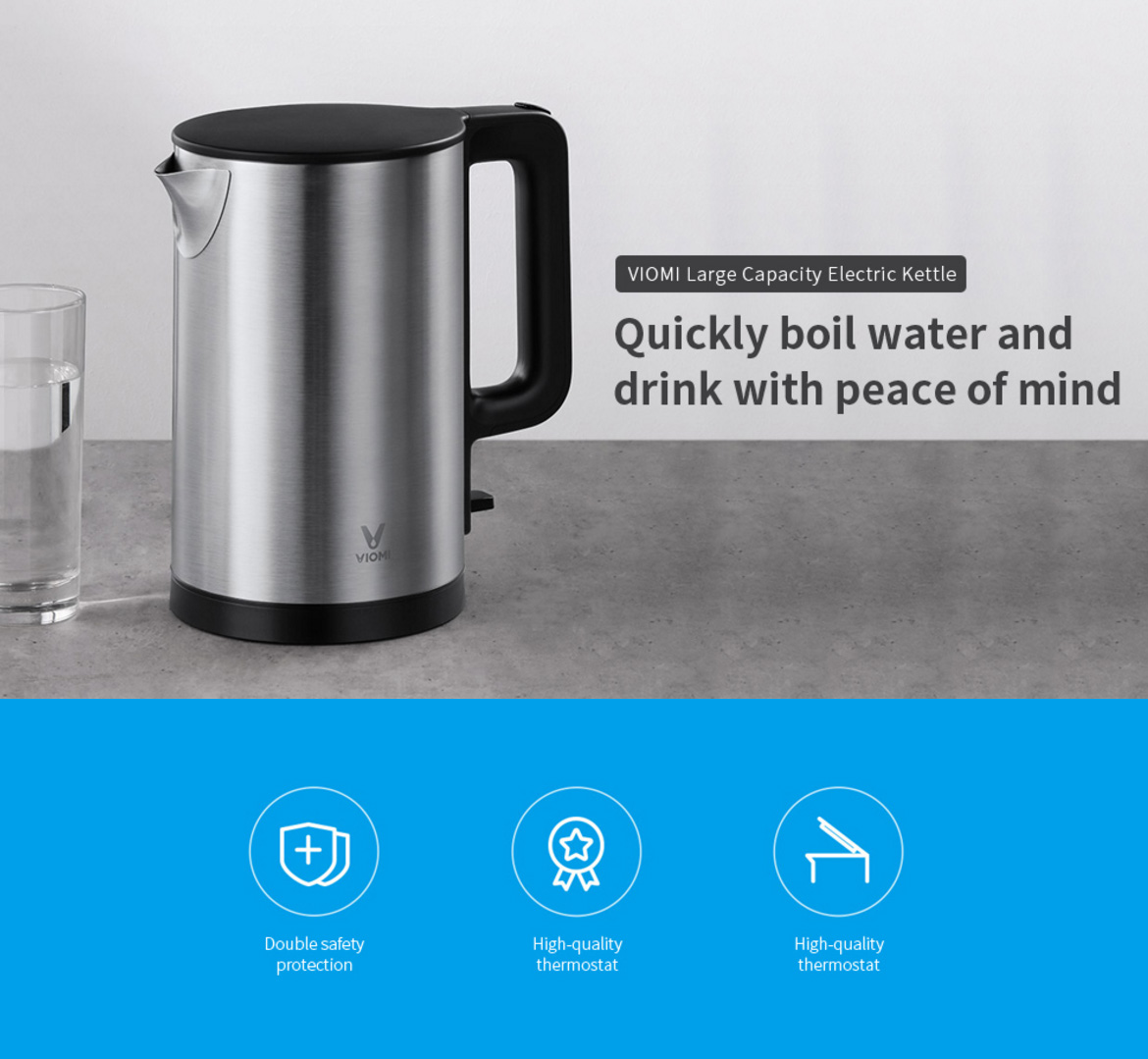 VIOMI YM-K1506 1.5L 1800W Electric Kettle Thermostat Anti-scalding Home 304 Stainless Steel Water Kettle From Xiaomi Youpin
