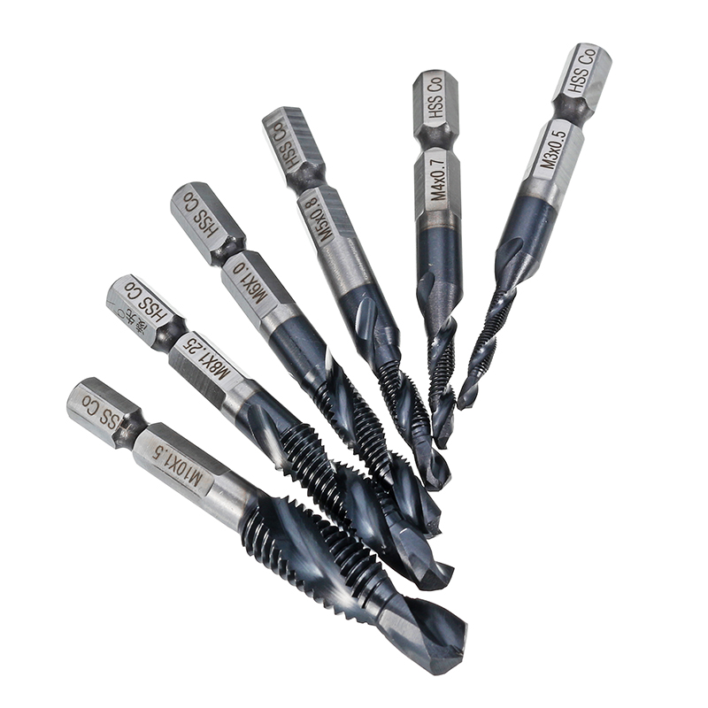 Drillpro HRC89 M3-M10 Combination Drill Tap Bit Set TiAlN Coated Deburr Countersink Bits