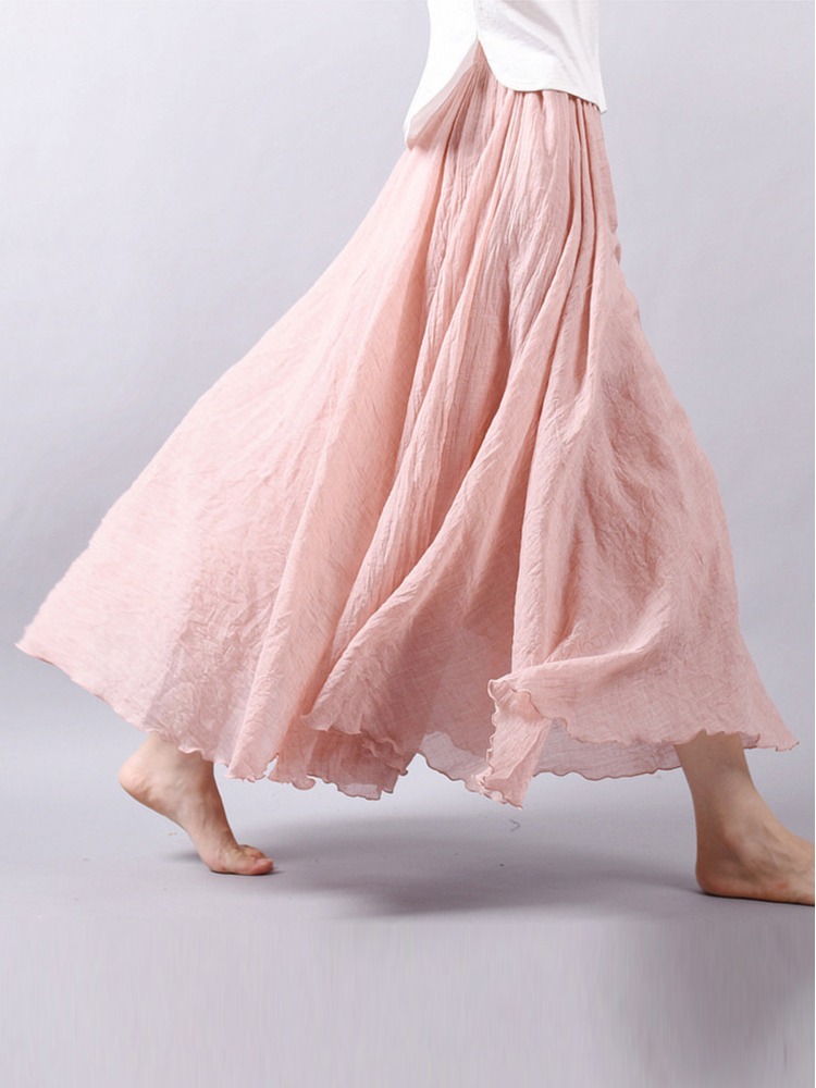 Women Casual Loose Cotton Pure Color Skirts