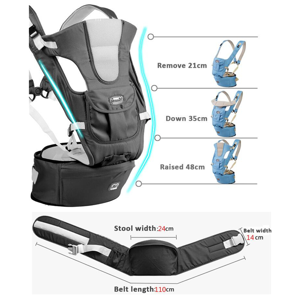7 in 1 Adjustable Baby Infant Sling Carrier Breathable Comfortable Wrap Back Baby Carriers