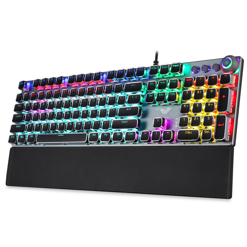 AULA F2088 Punk Keycap Clavier de jeu mécanique à commutateur bleu / brun avec bouton rétro-éclairé / volume