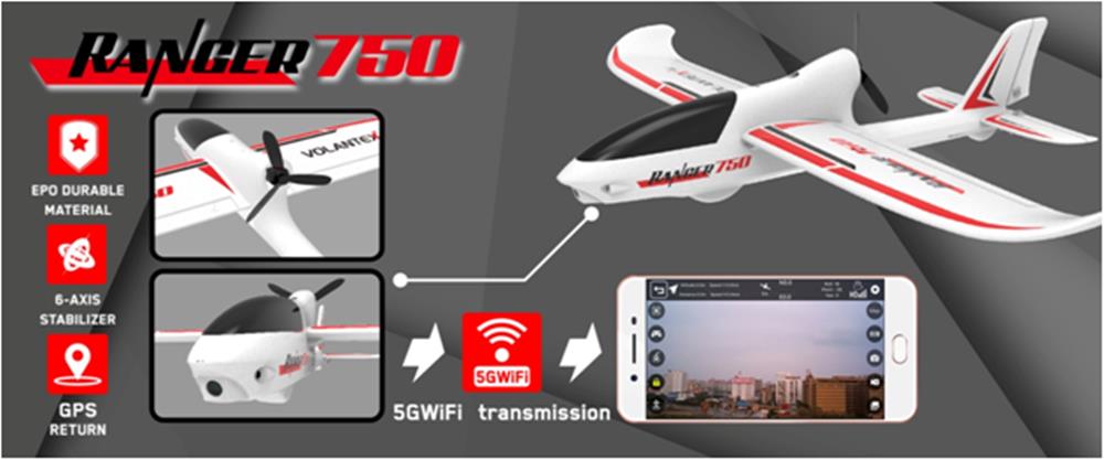 Volantex 767-2 Ranger 750 750mm Wingspan EPO Gyro FPV RC Airplane Fixed Wing RTF with One Key Return Function