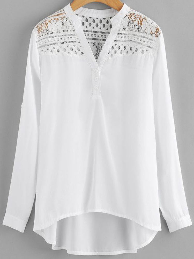 Women Casual Patchwork Hollow Chiffon Blouse