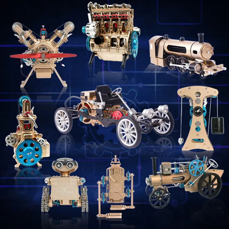 Teching Engine Steam Train Model With Pathway Full Aluminum Alloy Model Gift Collection STEM Toys