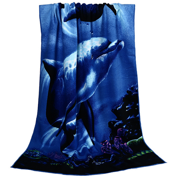 70xle Pingouin De Dauphin Bleu De 150 Centimètres Imprime Des Serviettes De Plage De Microfibre Absorbantes La Serviette De Bain Sèche Rapide