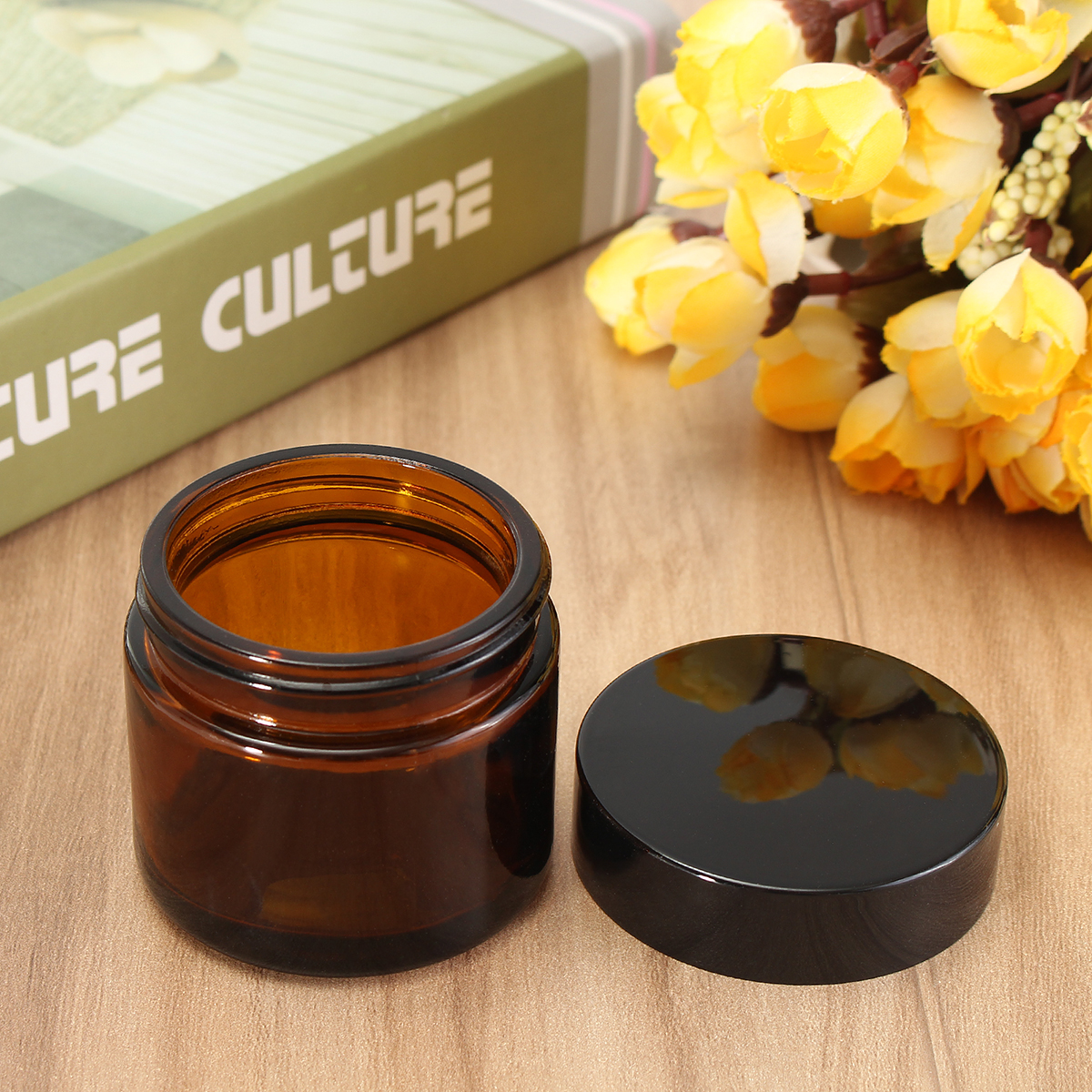 60 Ml Kahverengi Amber Cam Kavanoz Yuvarlak Bos Siyah Kapak Krem Balsami Kavanoz Saklama Kabi Vordeo