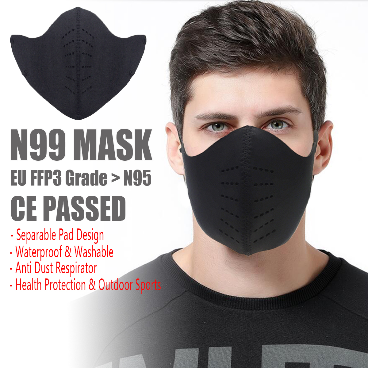 N99 FFP3 Masque facial Poussière d'eau PM2.5 Preuve Anti Smog Réglable Pince-Nez Filtre Masque Bouche Protection W / Filtration Pad N99 FFP3 Masque facial Poussière d'eau PM2.5 Preuve Anti Smog Réglable Pince-Nez Filtre Masque Bouche Protection W / Filtration Pad