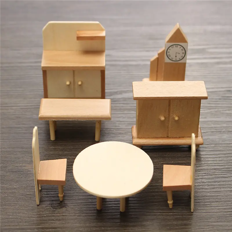 New 29 Pcs 1:24 Scale Dollhouse Miniature Unpainted Wooden Furniture Model Suite