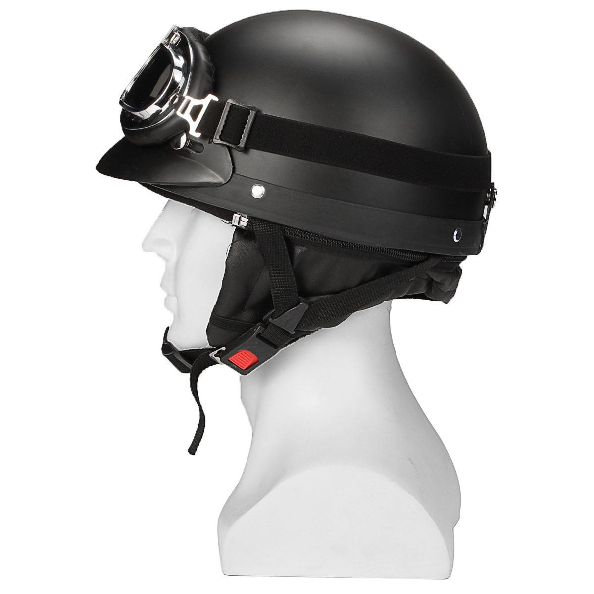 Retro Matt Black Motorcycle Half Face Helmet Biker Scooter With Sun Visor Uv Goggles Cafe Racer