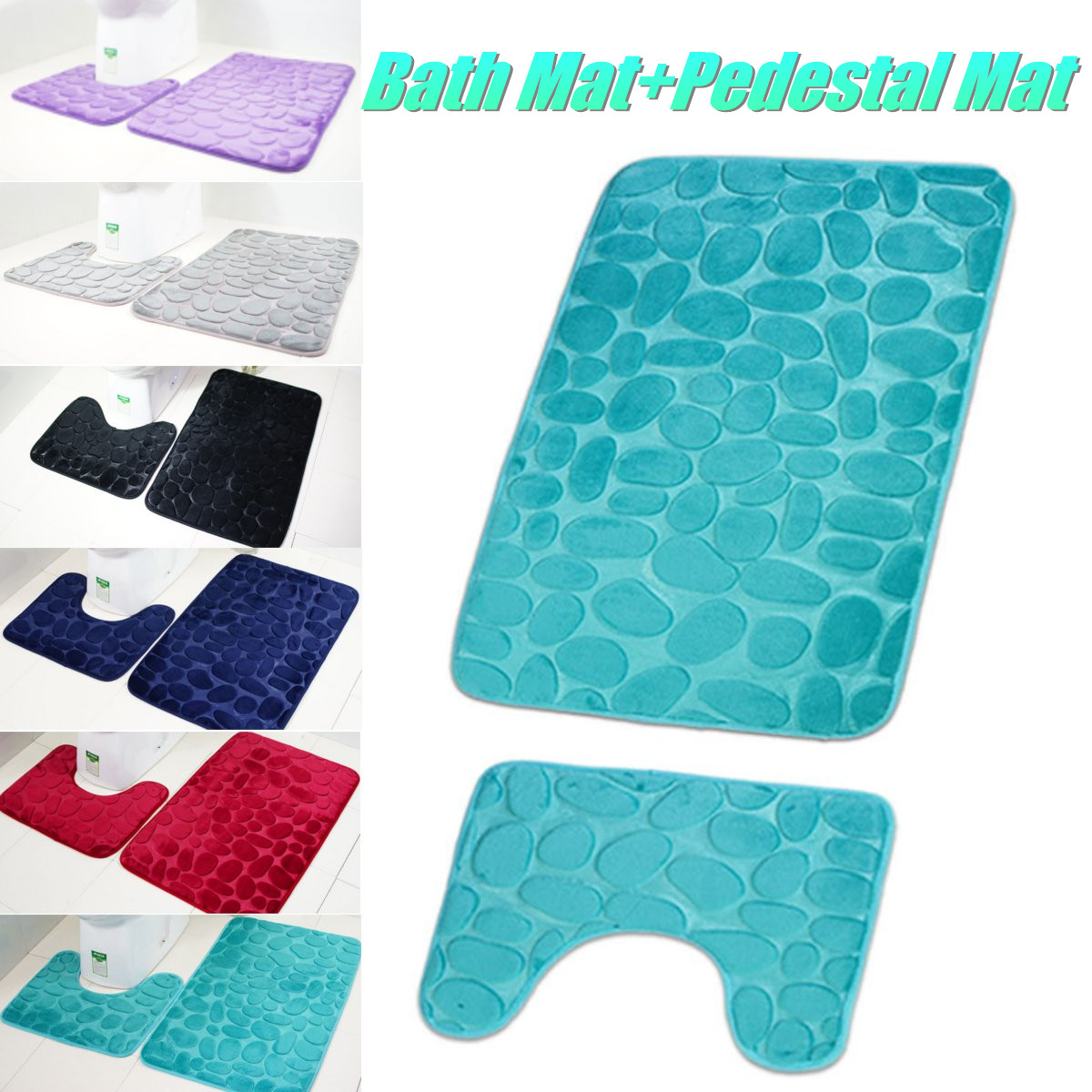 2pcs Waterproof Bath Carpet Stone Pedestal Memory Foam Mat