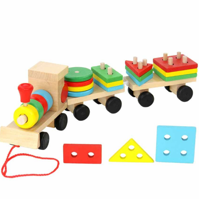 1 Pièce En Bois Jouets Véhicule Puzzles Train Éducatifs Enfants Bébé En Bois En Bois Massif Empilage Train Enfant Puzzle pour Enfants