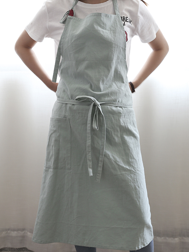 Japanese Brief Solid Color Linen Cotton Vintage Pinafore Dress